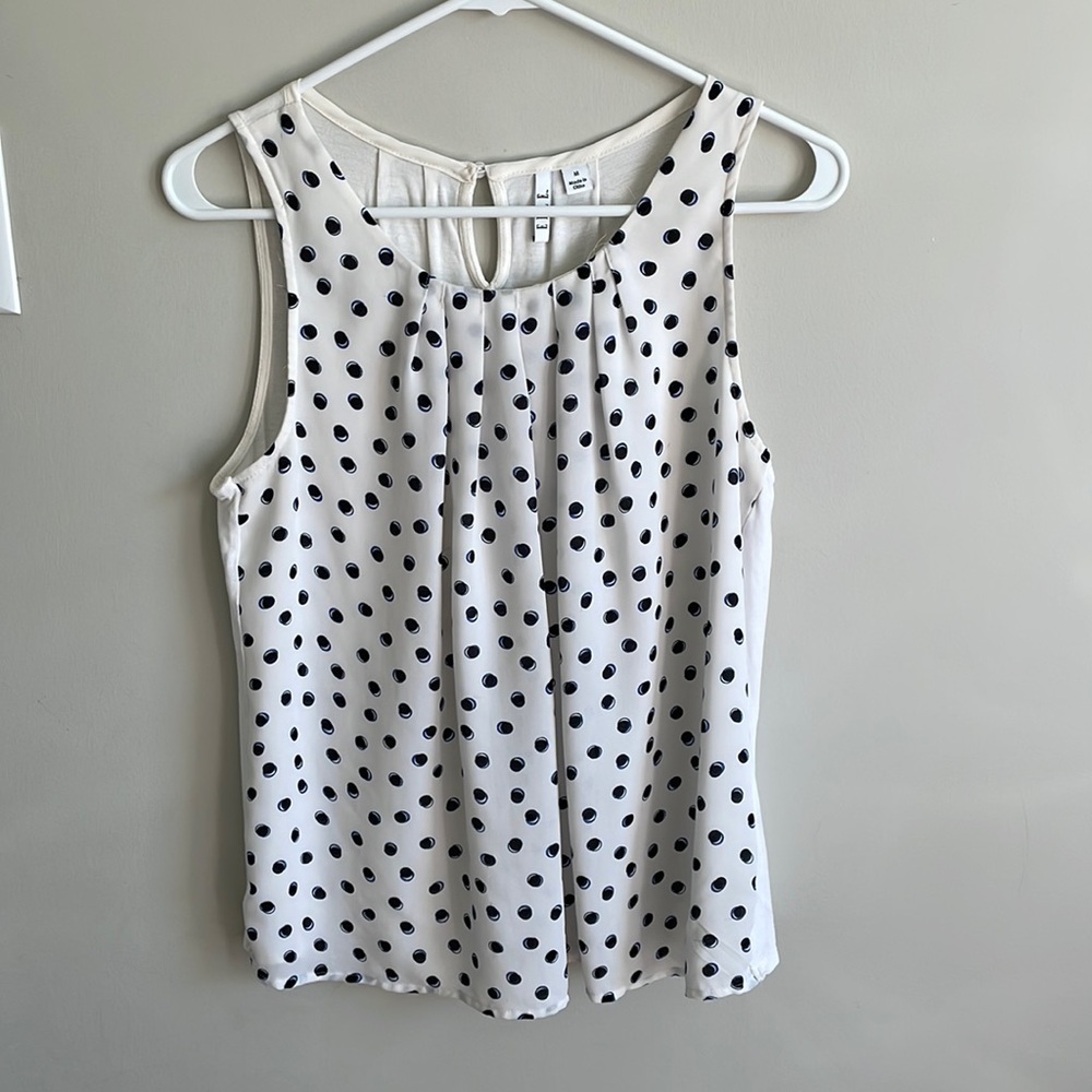 Elle white blouse with black and blue dots size medium